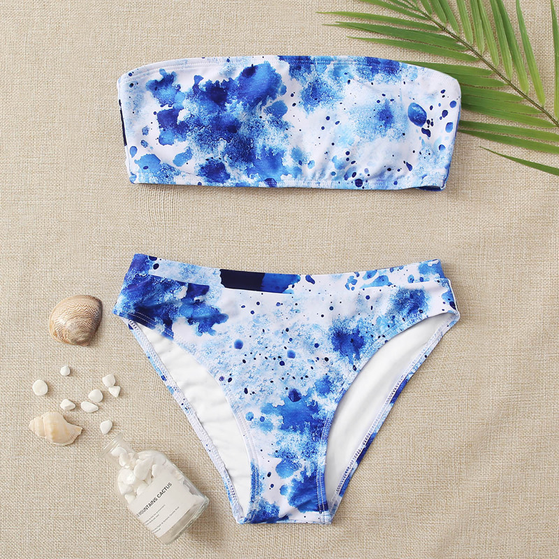

Tie Dye Bandeau Bikini Swimsuit, Blue
