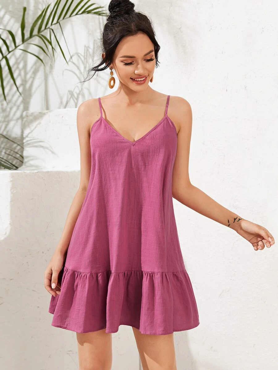 Soleia Ruffle Hem Cami Dress - Pink - View 1