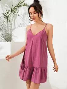 Soleia Ruffle Hem Cami Dress - Pink - View 4