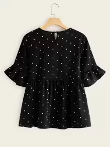 SHEIN LUNE Áo sơ mi Plus Size Viên lá sen Chấm bi màu đen Giải trí - màu đen - Xem 2