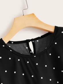 SHEIN LUNE Áo sơ mi Plus Size Viên lá sen Chấm bi màu đen Giải trí - màu đen - Xem 3