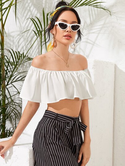 Solid Off The Shoulder Crop Top