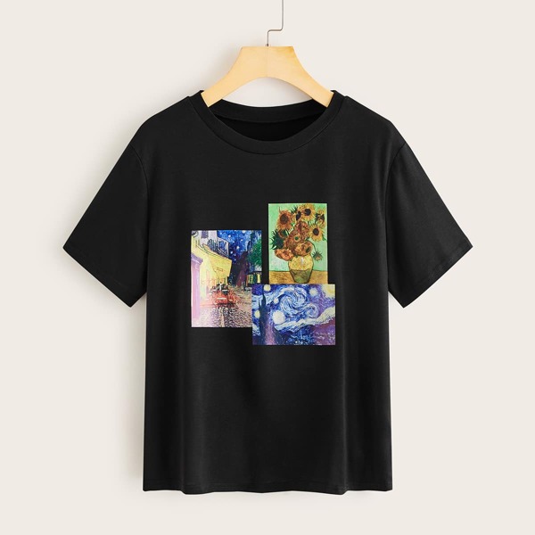 

Oil Painting Round Neck Tee, Black
