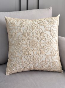 Funda de cojín trenzada de flor sin relleno - Beis - Ver 1