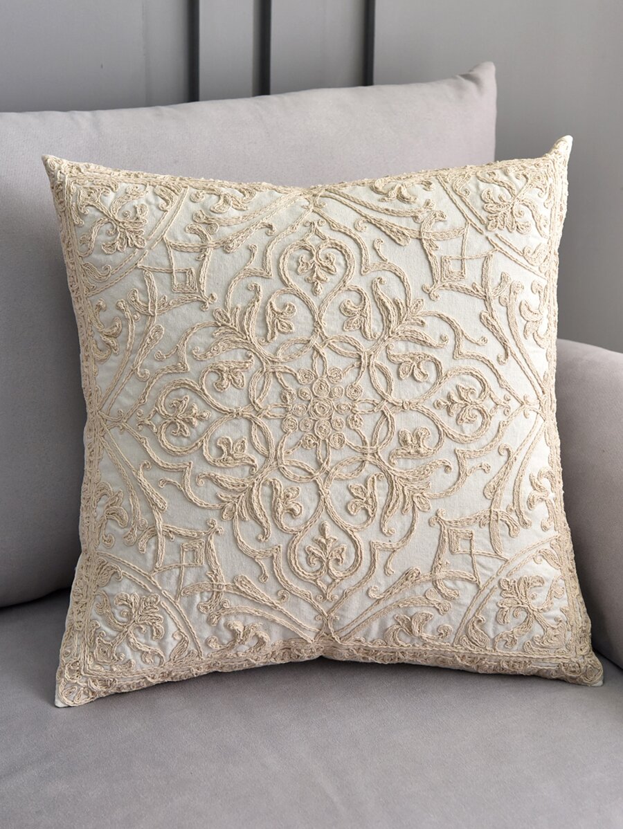 Funda de cojín trenzada de flor sin relleno - Beis - Ver 1