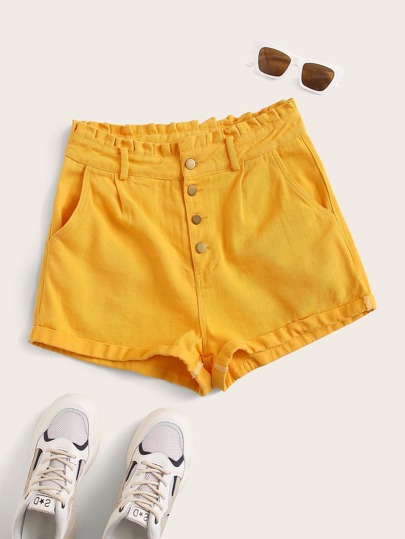 Plus Paper Bag Waist Denim Shorts
