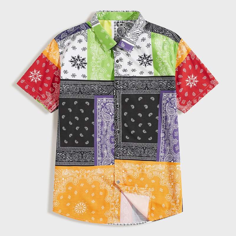 

Guys Paisley Print Button Through Shirt, Multicolor