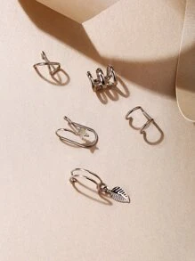 5pcs Star & Leaf Decor Ear Cuff - Silver - View 2