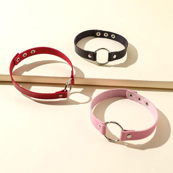 

3pcs Girls Ring Decor Choker, Multicolor