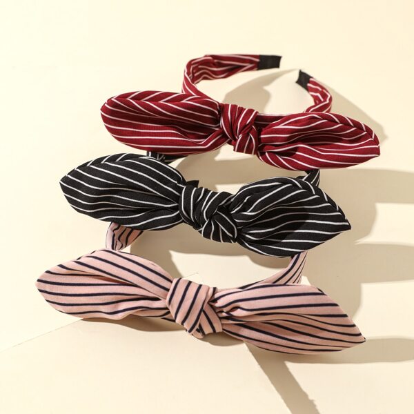 

3pcs Toddler Girls Striped Pattern Bow Hair Hoop, Multicolor