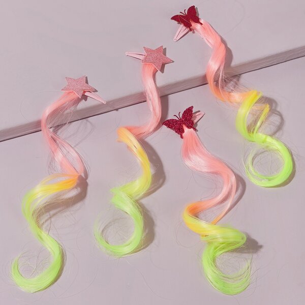 

4pcs Toddler Girls Glitter Star & Butterfly Decor Hair Clip, Multicolor