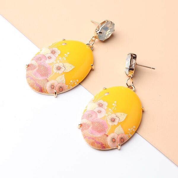

1pair Flower Pattern Drop Earrings, Multicolor