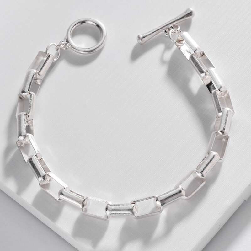 

1pc Ring Decor Chain Bracelet, Silver
