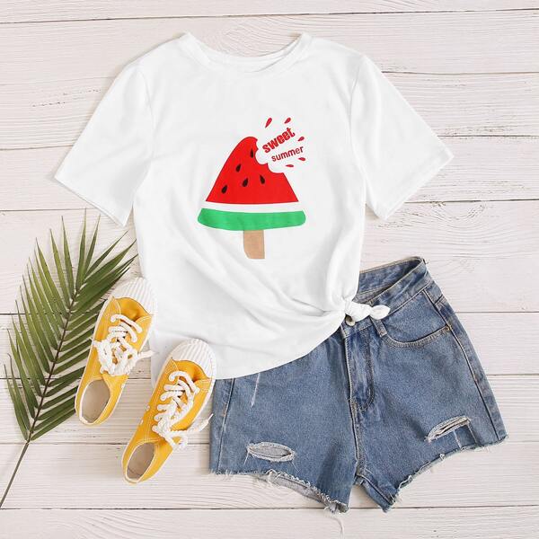 

Watermelon And Letter Graphic Tee, White