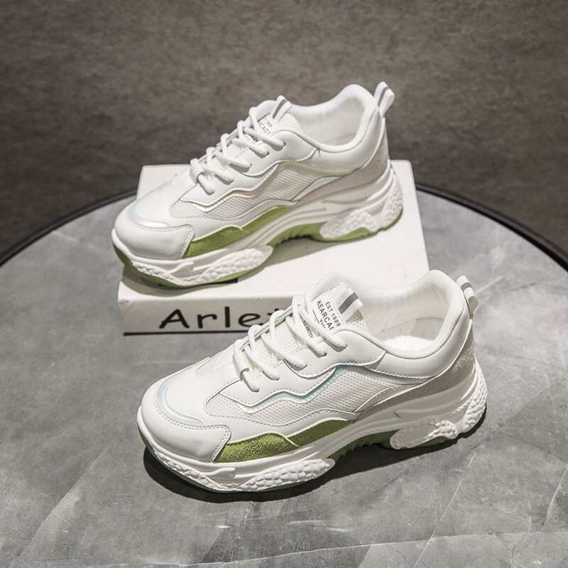 

Lace-up Front Mesh Panel Chunky Sneakers, White