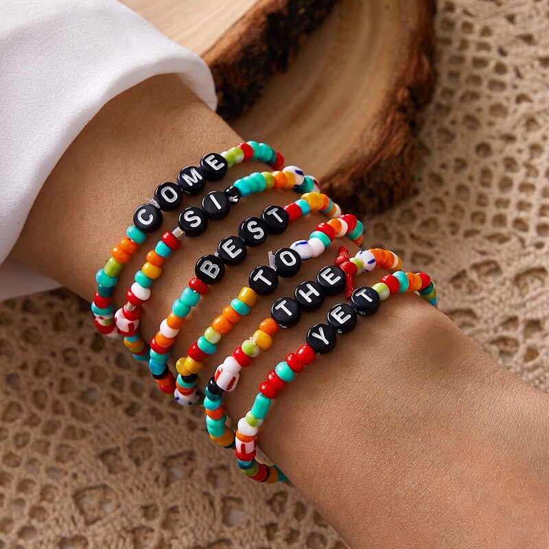

6pcs Letter Beaded Bracelet, Multicolor