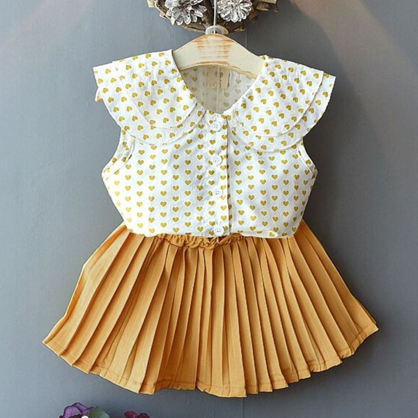 

Toddler Girls Heart Print Blouse & Pleated Skirt, Multicolor
