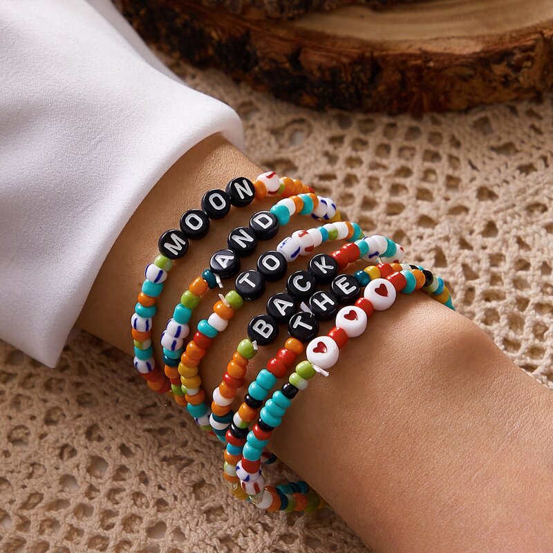 

6pcs Letter Beaded Bracelet, Multicolor
