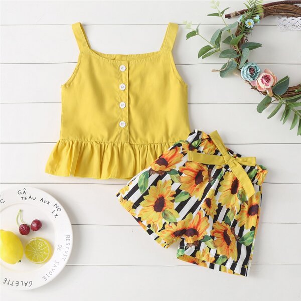 

Toddler Girls Ruffle Hem Cami Top & Sunflower Shorts, Multicolor