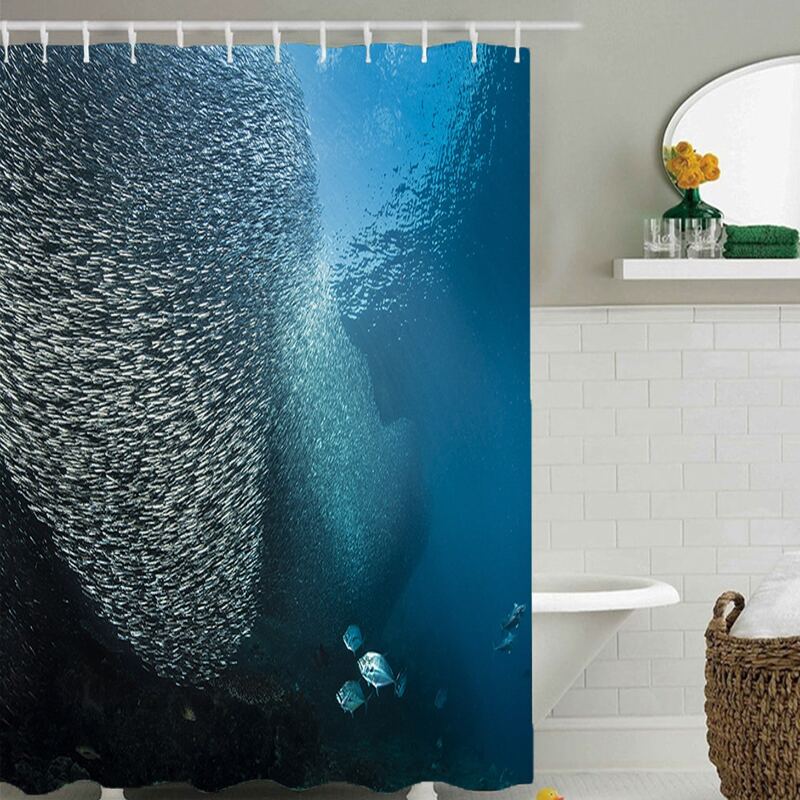 

1pc Wave Pattern Shower Curtain With 12hooks, Multicolor