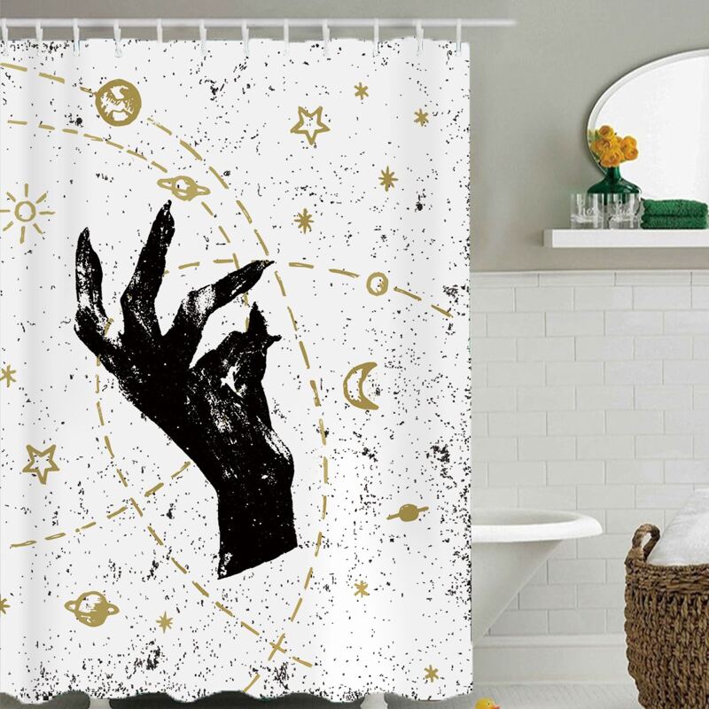 

1pc Hand Print Shower Curtain With 12hooks, Multicolor