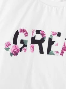 SHEIN Girls Letter and Floral Print Top & Trousers Set - Multicolor - View 3