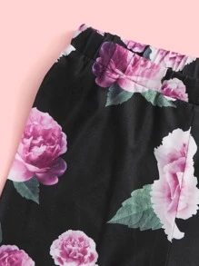 SHEIN Girls Letter and Floral Print Top & Trousers Set - Multicolor - View 4