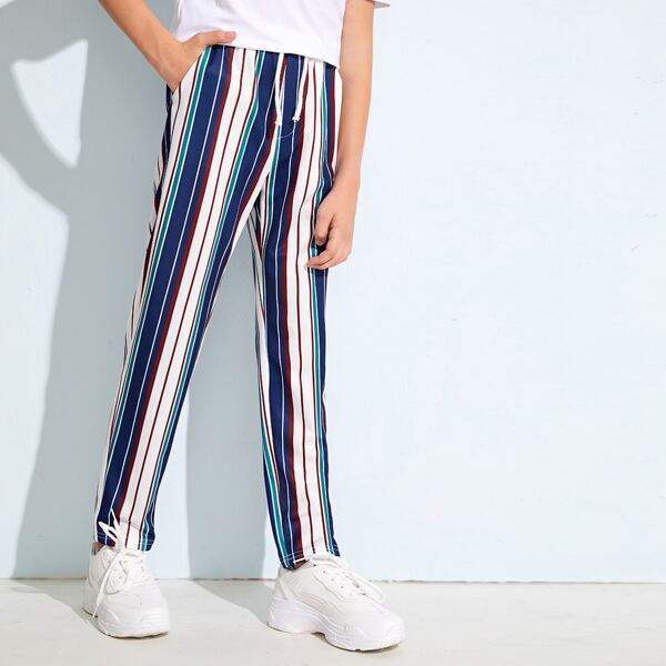 

Boys Drawstring Waist Striped Pants, Multicolor