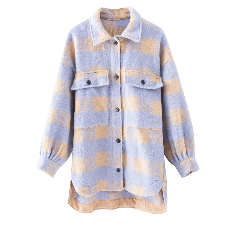 

Flap Pocket Plaid High Low Tweed Coat, Multicolor