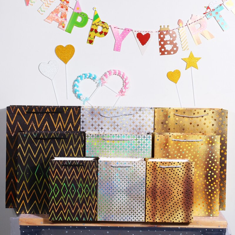 

3pcs Hot Stamping Paper Bag, Multicolor