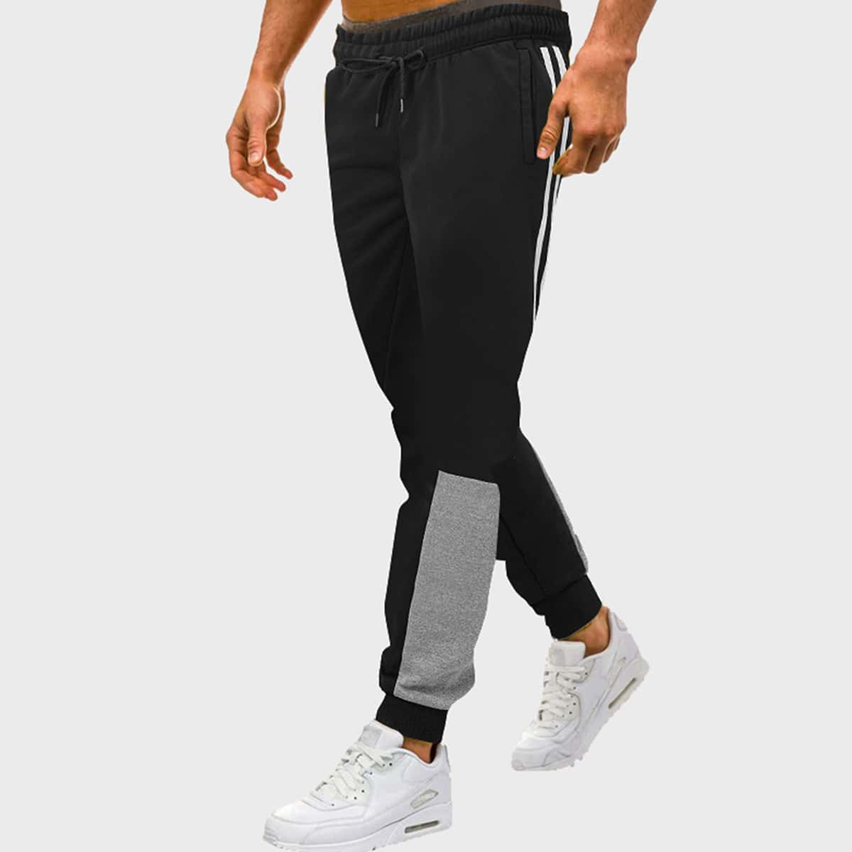 

Guys Side Striped Drawstring Waist Sweatpants, Black