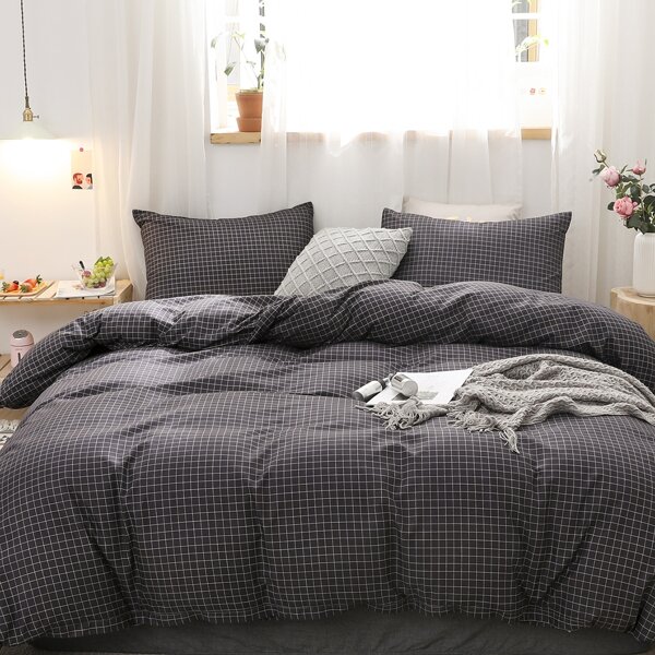

Plaid Pattern Bedding Sets Without Filler, Black