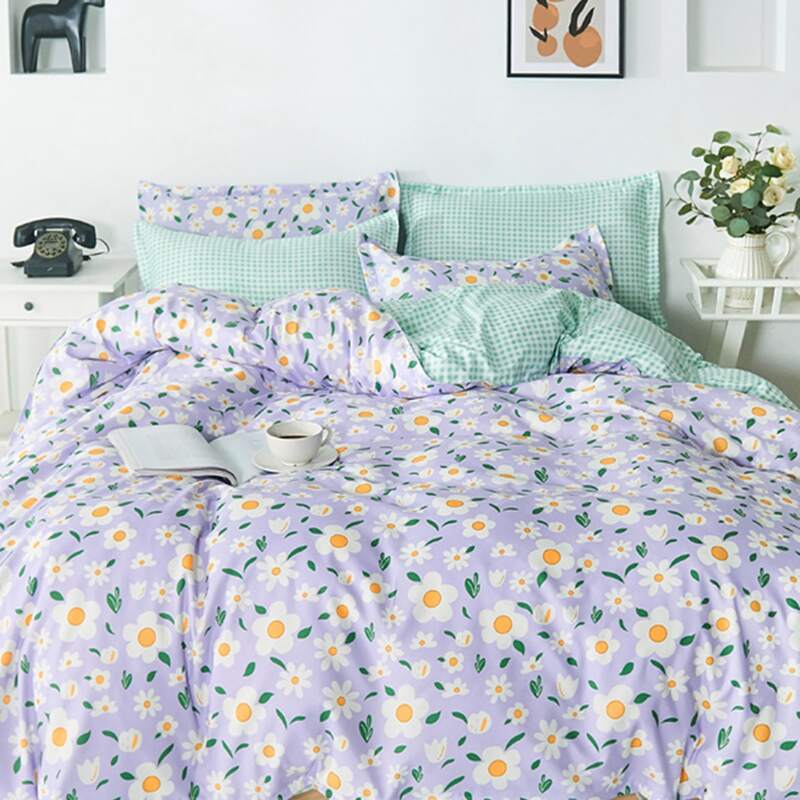 

Flower Overlay Print Bedding Sets Without Filler, Multicolor