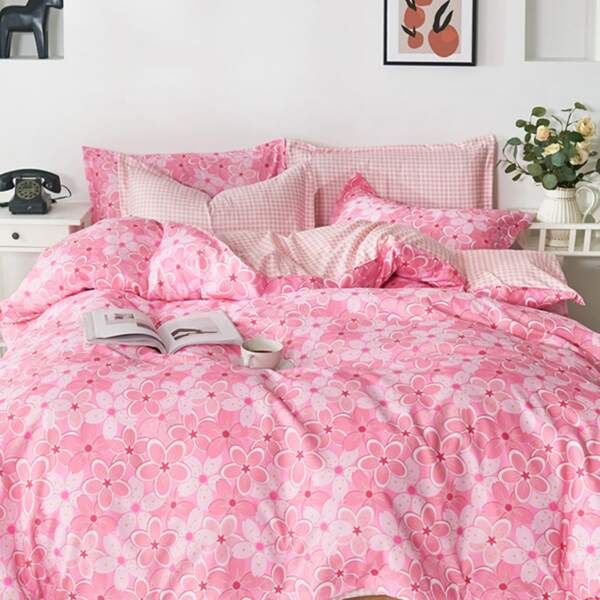 

Комплект постельного белья с принтом вишни в цвету без наполнителя, Розовые