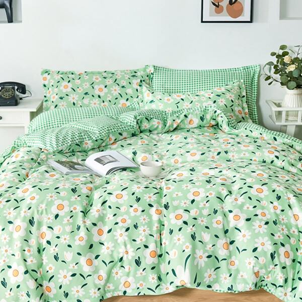 

Flower Overlay Print Bedding Sets Without Filler, Multicolor