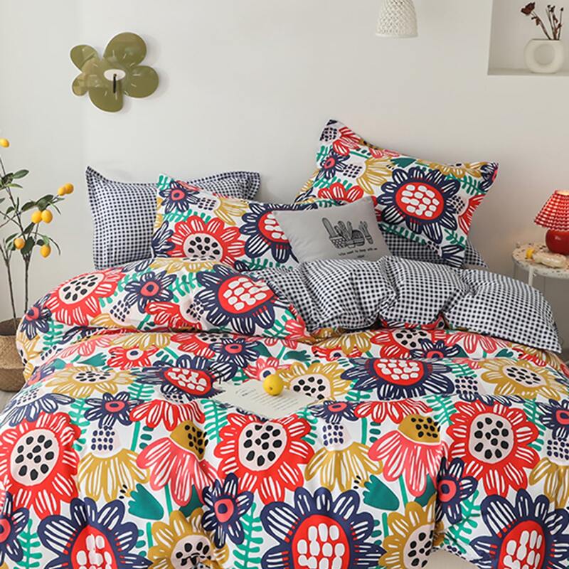 

Flower Overlay Print Bedding Sets Without Filler, Multicolor