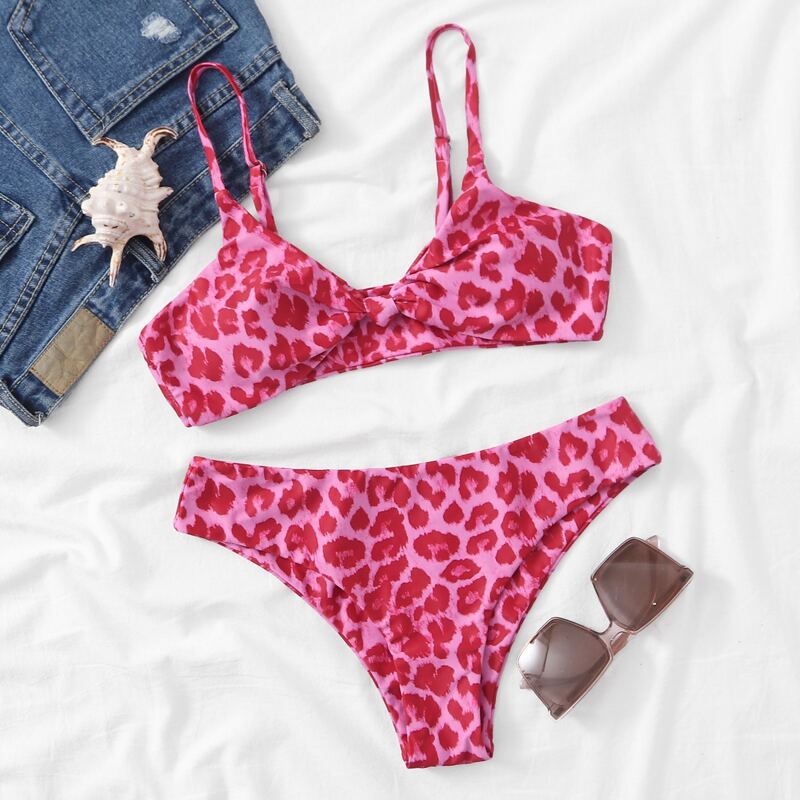 

Leopard Twist Cami Bikini Swimsuit, Multicolor