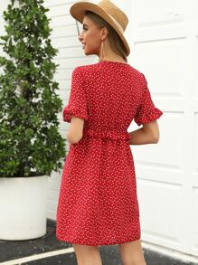 Robe trapèze à imprimé cœur - Rouge - Voir 2