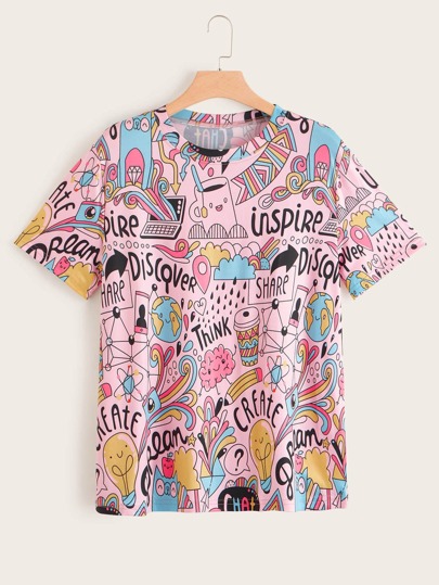 Plus Cartoon And Letter Graphic Tee