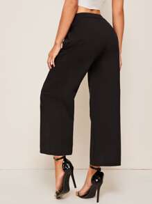 SHEIN Pantalones anchos unicolor - Negro - Ver 2