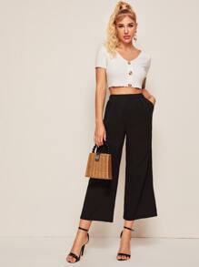SHEIN Pantalones anchos unicolor - Negro - Ver 4