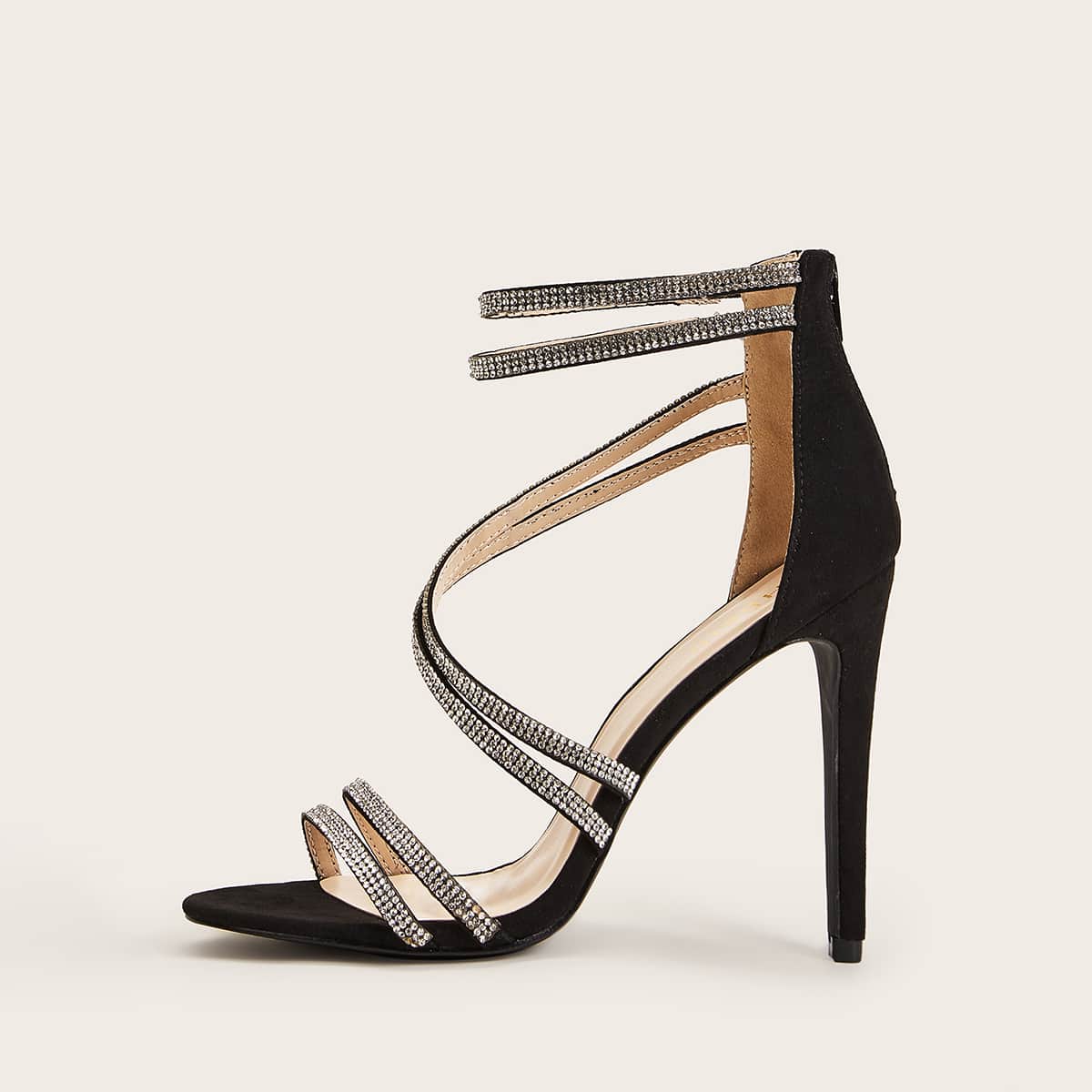 

Ankle Strap Zip Back Stiletto Heels, Black