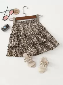 SHEIN Girls Frill Trim Leopard Print Skirt - Multicolor - View 1