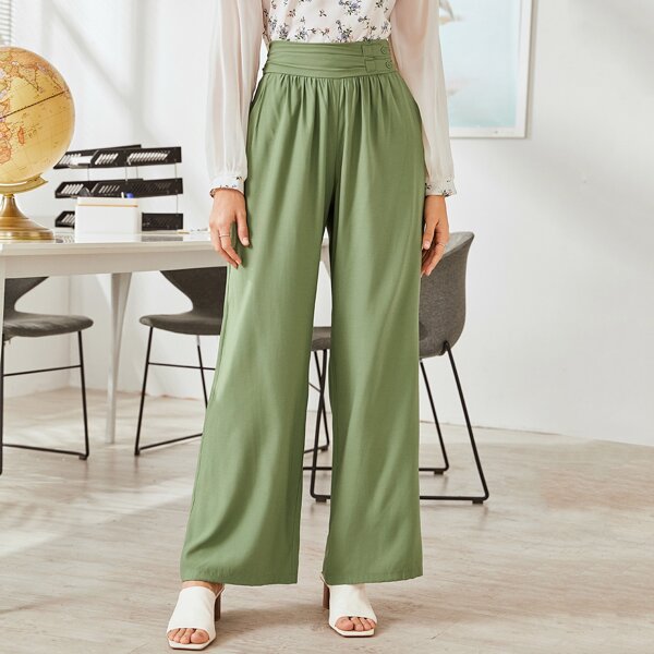 

Wideband Waist Wide Leg Pants, Green