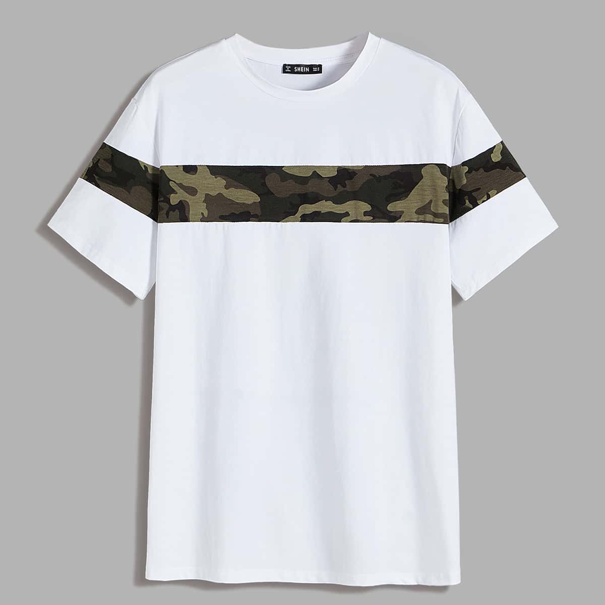 

Guys Contrast Camo Panel Tee, White