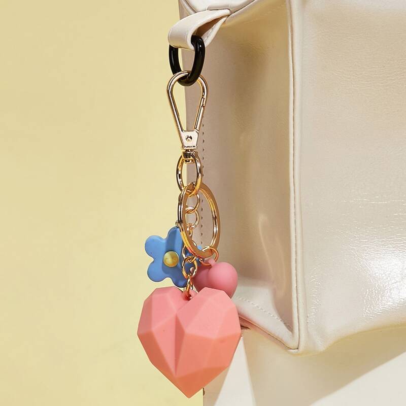 

Heart & Floral Decor Bag Charm, Pink