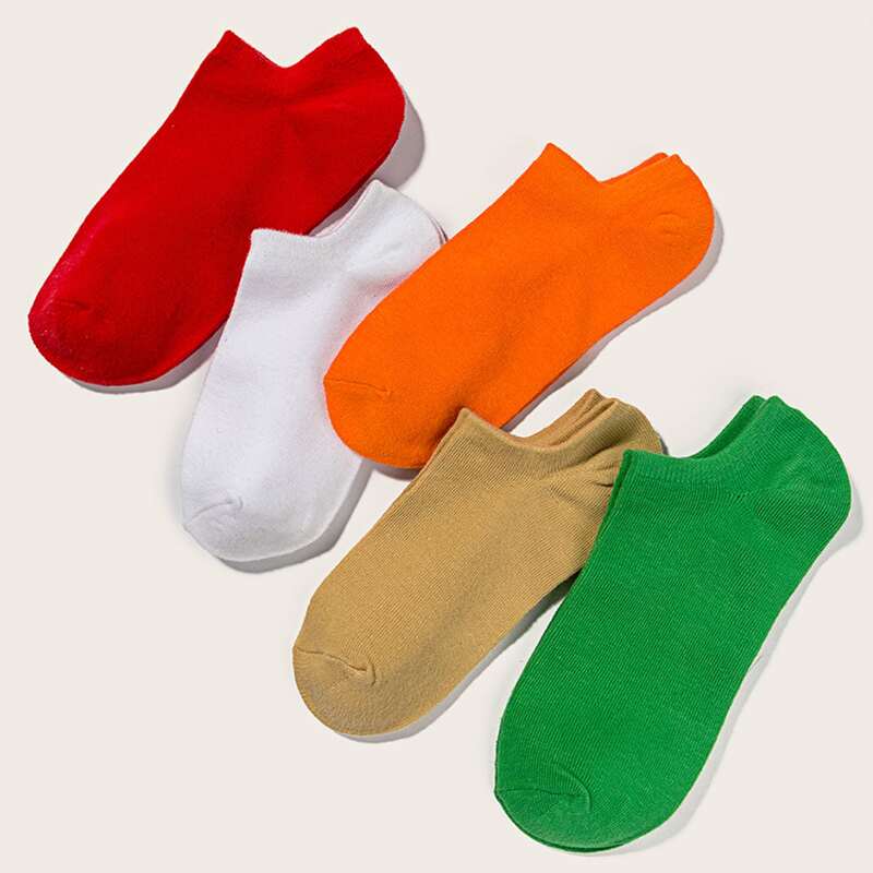 

5pairs Solid Ankle Socks, Multicolor