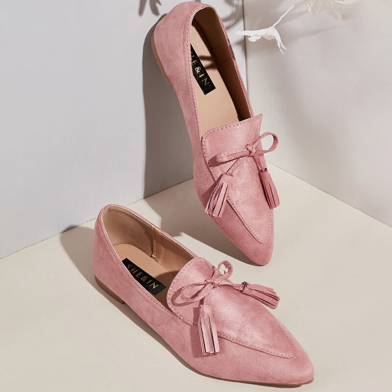 

Tassel Decor Flat Loafers, Pink