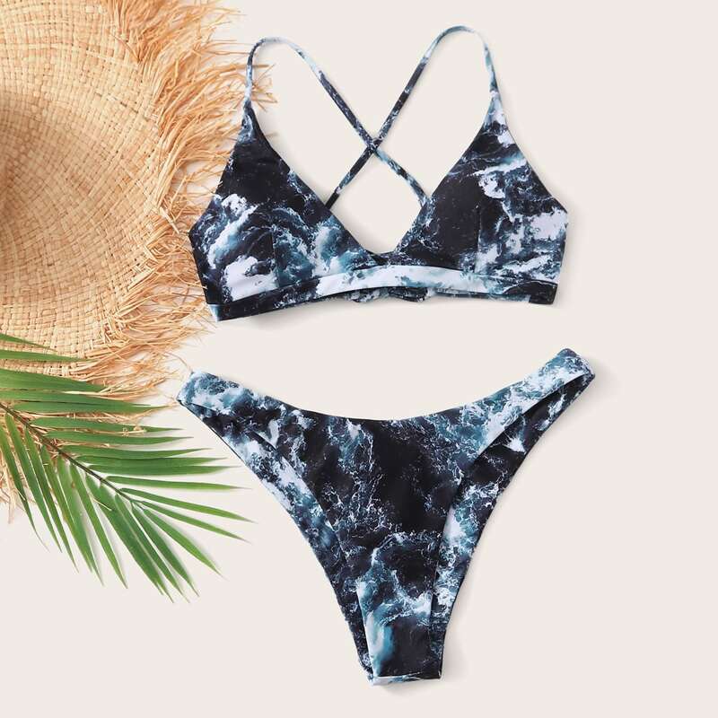 

Tie Dye Criss Cross High Cut Bikini Swimsuit, Multicolor