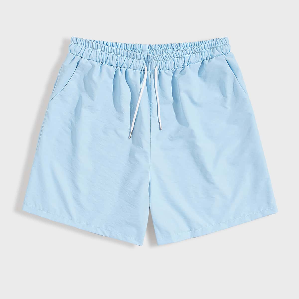

Guys Blue Drawstring Waist Shorts 5'', Baby blue